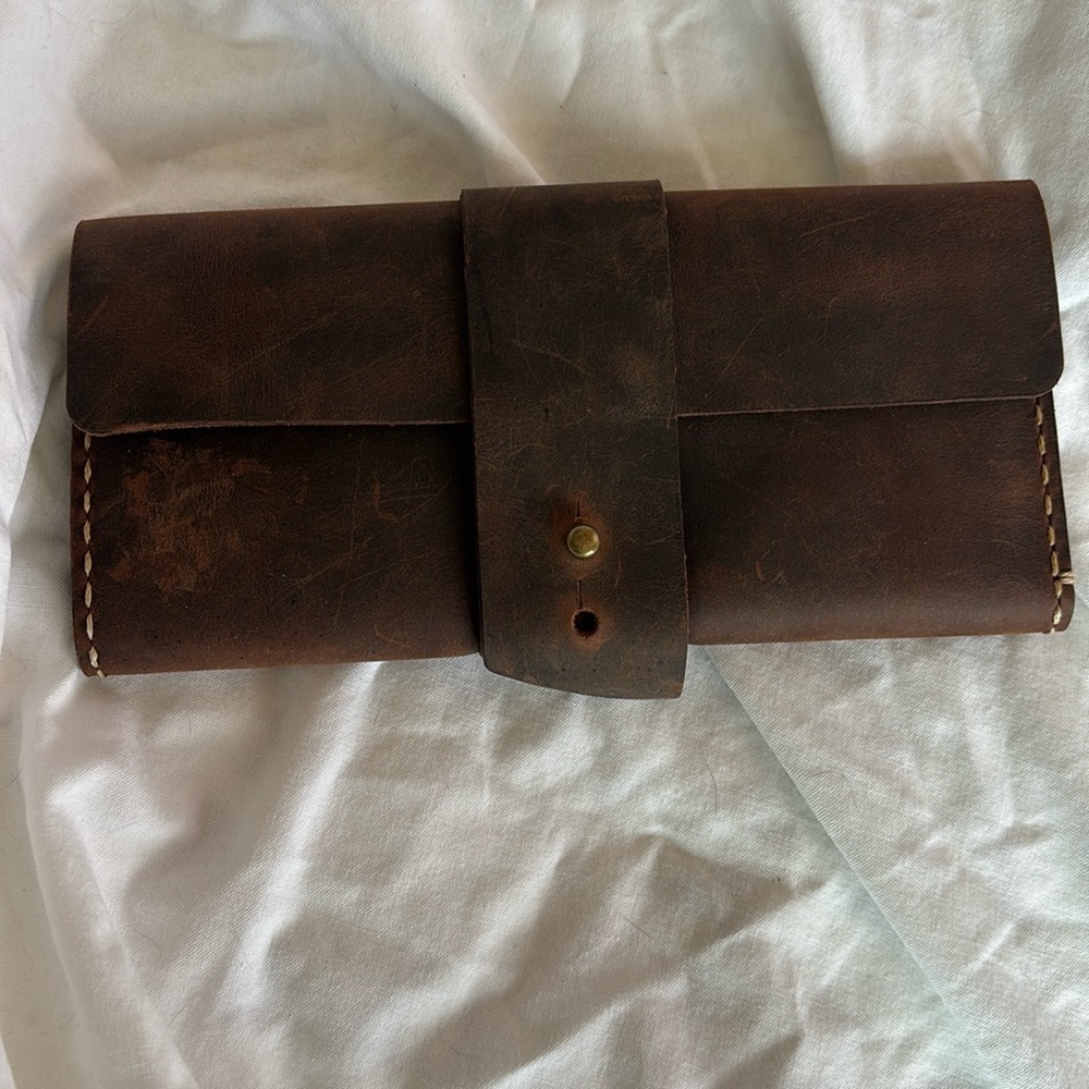 Leather Wrap Wallet Clutch - Brown